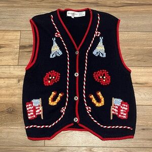 The Eagle's Eye Cardigan Sweater Vest SZ Large American Red Blue Vintage 1992